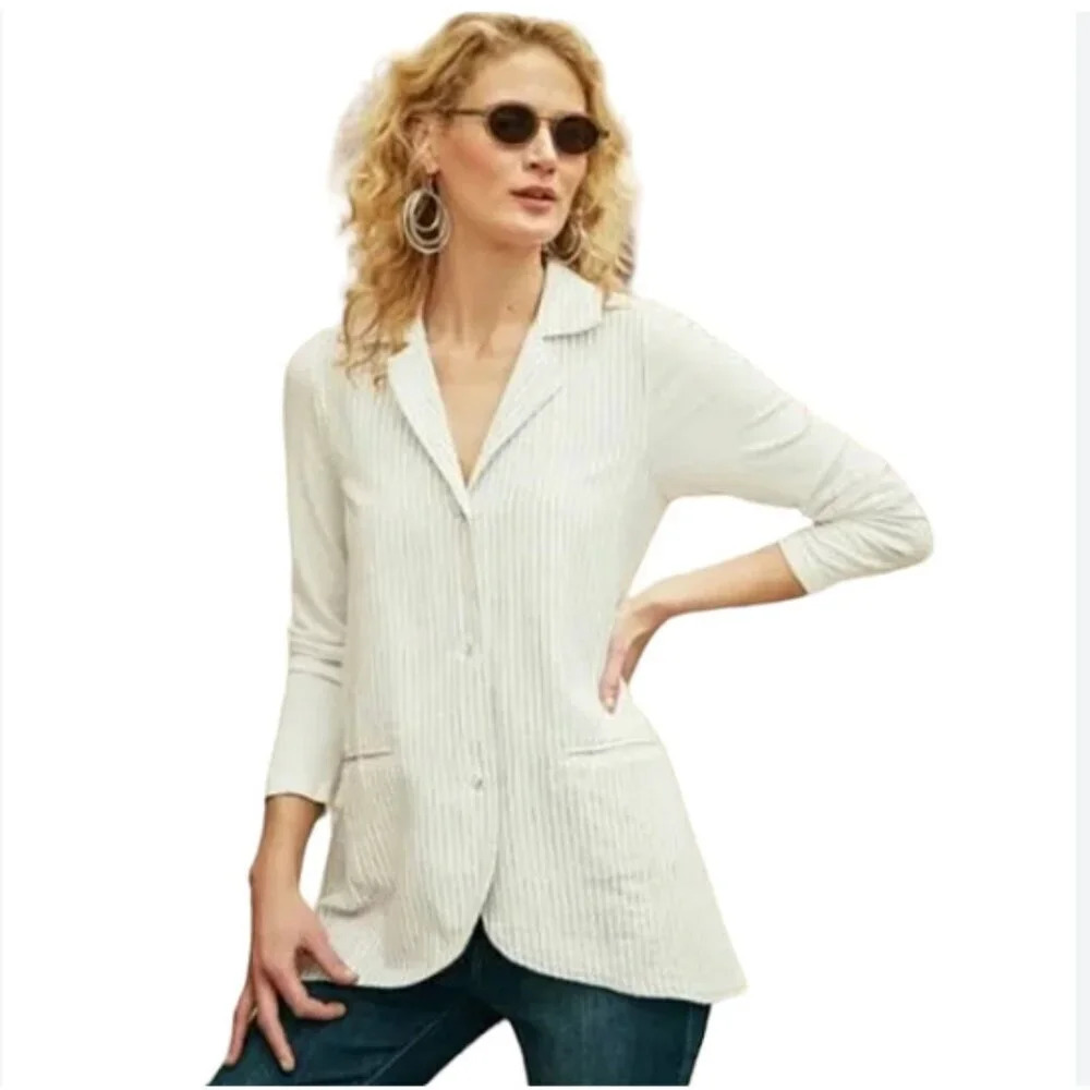 NEW Soft Surroundings Pippa Pinstriped Cotton Flax Blazer Size XS